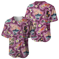 Hawaii Islands Map Design with Japanese Landscape Baseball Jersey Hawaiian Japan Fusion Art Pink Color