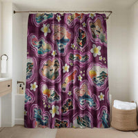 Hawaii Islands Map Design with Japanese Landscape Bathroom Set Hawaiian Japan Fusion Art Pink Color
