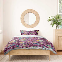 Hawaii Islands Map Design with Japanese Landscape Bedding Set Hawaiian Japan Fusion Art Pink Color