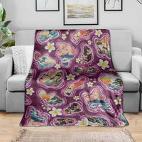 Hawaii Islands Map Design with Japanese Landscape Blanket Hawaiian Japan Fusion Art Pink Color