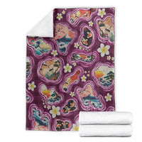 Hawaii Islands Map Design with Japanese Landscape Blanket Hawaiian Japan Fusion Art Pink Color