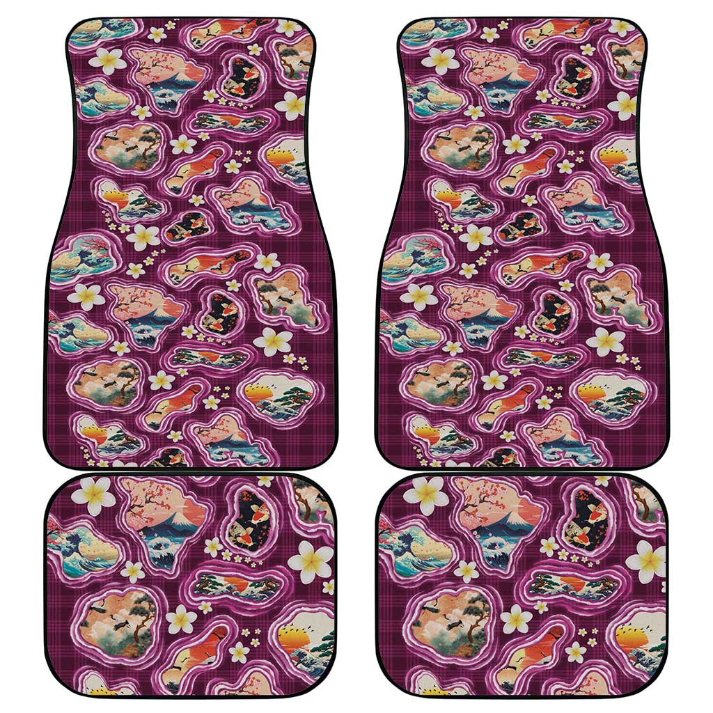 Hawaii Islands Map Design with Japanese Landscape Car Mats Hawaiian Japan Fusion Art Pink Color