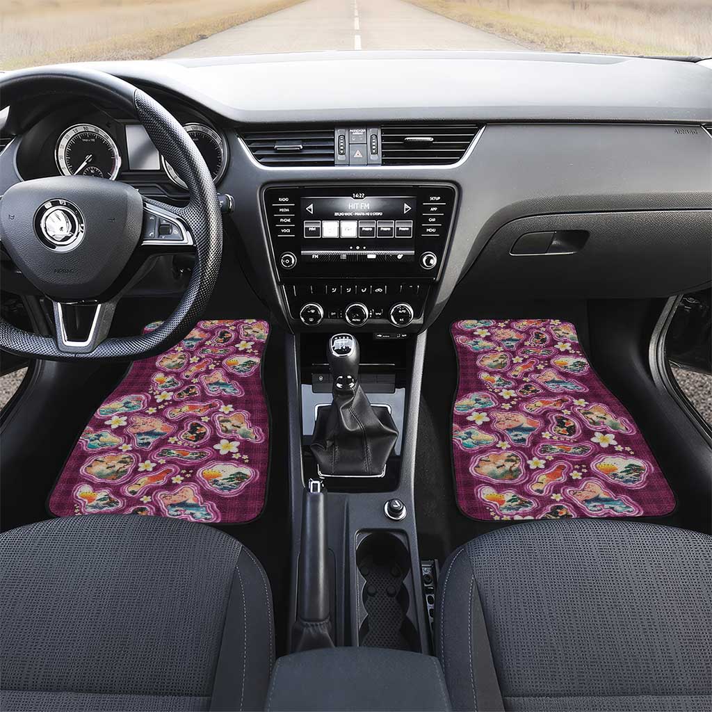 Hawaii Islands Map Design with Japanese Landscape Car Mats Hawaiian Japan Fusion Art Pink Color