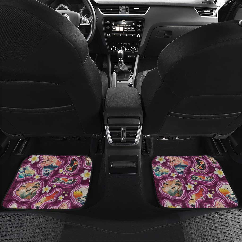 Hawaii Islands Map Design with Japanese Landscape Car Mats Hawaiian Japan Fusion Art Pink Color