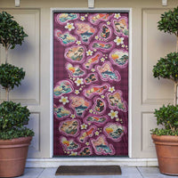 Hawaii Islands Map Design with Japanese Landscape Door Cover Hawaiian Japan Fusion Art Pink Color