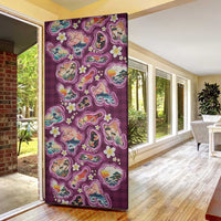 Hawaii Islands Map Design with Japanese Landscape Door Cover Hawaiian Japan Fusion Art Pink Color