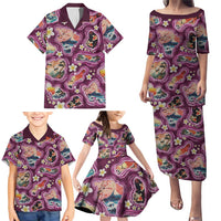 Hawaii Islands Map Design with Japanese Landscape Family Matching Puletasi and Hawaiian Shirt Hawaiian Japan Fusion Art Pink Color LT03 - Polynesian Pride