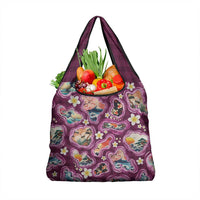 Hawaii Islands Map Design with Japanese Landscape Grocery Bag Hawaiian Japan Fusion Art Pink Color