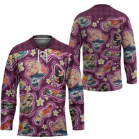 Hawaii Islands Map Design with Japanese Landscape Hockey Jersey Hawaiian Japan Fusion Art Pink Color