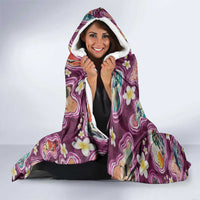 Hawaii Islands Map Design with Japanese Landscape Hooded Blanket Hawaiian Japan Fusion Art Pink Color
