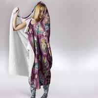 Hawaii Islands Map Design with Japanese Landscape Hooded Blanket Hawaiian Japan Fusion Art Pink Color
