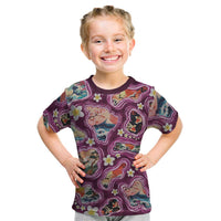 Hawaii Islands Map Design with Japanese Landscape Kid T Shirt Hawaiian Japan Fusion Art Pink Color