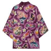 Hawaii Islands Map Design with Japanese Landscape Kimono Hawaiian Japan Fusion Art Pink Color