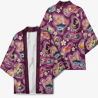 Hawaii Islands Map Design with Japanese Landscape Kimono Hawaiian Japan Fusion Art Pink Color