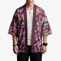 Hawaii Islands Map Design with Japanese Landscape Kimono Hawaiian Japan Fusion Art Pink Color