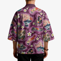 Hawaii Islands Map Design with Japanese Landscape Kimono Hawaiian Japan Fusion Art Pink Color