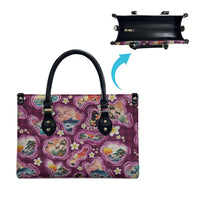 Hawaii Islands Map Design with Japanese Landscape Leather Bag Hawaiian Japan Fusion Art Pink Color