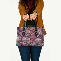 Hawaii Islands Map Design with Japanese Landscape Leather Bag Hawaiian Japan Fusion Art Pink Color