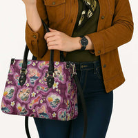 Hawaii Islands Map Design with Japanese Landscape Leather Bag Hawaiian Japan Fusion Art Pink Color