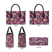 Hawaii Islands Map Design with Japanese Landscape Leather Bag Hawaiian Japan Fusion Art Pink Color