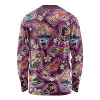 Hawaii Islands Map Design with Japanese Landscape Long Sleeve Shirt Hawaiian Japan Fusion Art Pink Color