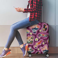 Hawaii Islands Map Design with Japanese Landscape Luggage Cover Hawaiian Japan Fusion Art Pink Color