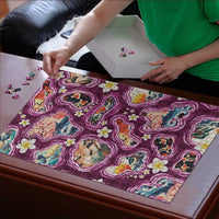 Hawaii Islands Map Design with Japanese Landscape Puzzle Hawaiian Japan Fusion Art Pink Color