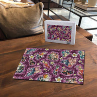 Hawaii Islands Map Design with Japanese Landscape Puzzle Hawaiian Japan Fusion Art Pink Color