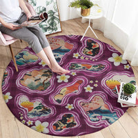 Hawaii Islands Map Design with Japanese Landscape Round Carpet Hawaiian Japan Fusion Art Pink Color
