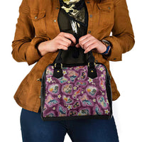 Hawaii Islands Map Design with Japanese Landscape Shoulder Handbag Hawaiian Japan Fusion Art Pink Color