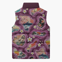 Hawaii Islands Map Design with Japanese Landscape Sleeveless Puffer Jacket Hawaiian Japan Fusion Art Pink Color LT03 - Polynesian Pride