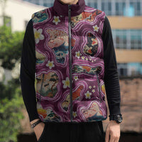 Hawaii Islands Map Design with Japanese Landscape Sleeveless Puffer Jacket Hawaiian Japan Fusion Art Pink Color LT03 - Polynesian Pride