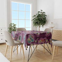 Hawaii Islands Map Design with Japanese Landscape Tablecloth Hawaiian Japan Fusion Art Pink Color