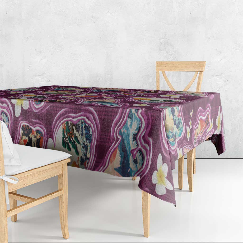 Hawaii Islands Map Design with Japanese Landscape Tablecloth Hawaiian Japan Fusion Art Pink Color
