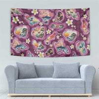 Hawaii Islands Map Design with Japanese Landscape Tapestry Hawaiian Japan Fusion Art Pink Color