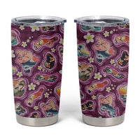 Hawaii Islands Map Design with Japanese Landscape Tumbler Cup Hawaiian Japan Fusion Art Pink Color