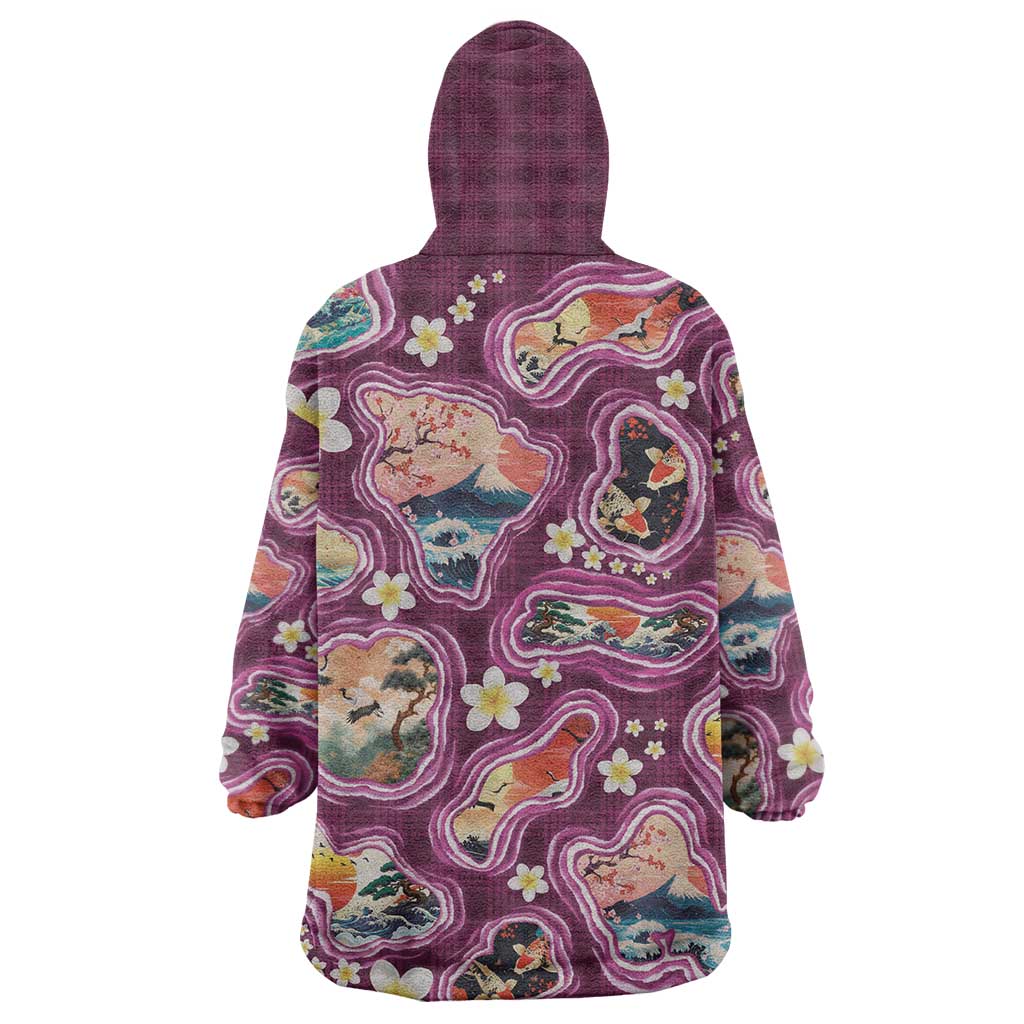 Hawaii Islands Map Design with Japanese Landscape Wearable Blanket Hoodie Hawaiian Japan Fusion Art Pink Color LT03 - Polynesian Pride