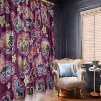 Hawaii Islands Map Design with Japanese Landscape Window Curtain Hawaiian Japan Fusion Art Pink Color