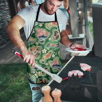 Hawaiian and Japanese Culture Together Apron Hawaiian Island Shapes with Japanese Landscape Green Color LT03 - Polynesian Pride