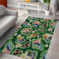 Hawaiian and Japanese Culture Together Area Rug Hawaiian Island Shapes with Japanese Landscape Green Color LT03 - Polynesian Pride