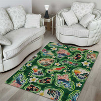 Hawaiian and Japanese Culture Together Area Rug Hawaiian Island Shapes with Japanese Landscape Green Color LT03 - Polynesian Pride