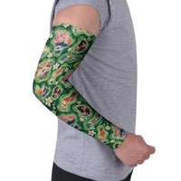 Hawaiian and Japanese Culture Together Arm Sleeves Hawaiian Island Shapes with Japanese Landscape Green Color LT03 - Polynesian Pride