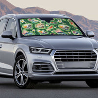Hawaiian and Japanese Culture Together Auto Sun Shade Hawaiian Island Shapes with Japanese Landscape Green Color LT03 - Polynesian Pride