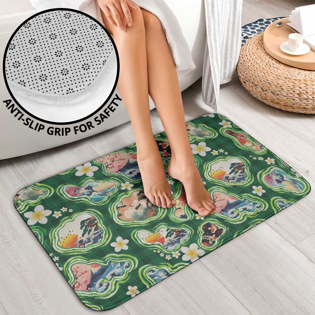 Hawaiian and Japanese Culture Together Bathroom Set Hawaiian Island Shapes with Japanese Landscape Green Color LT03 - Polynesian Pride