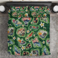 Hawaiian and Japanese Culture Together Bedding Set Hawaiian Island Shapes with Japanese Landscape Green Color LT03 Green - Polynesian Pride