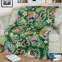 Hawaiian and Japanese Culture Together Blanket Hawaiian Island Shapes with Japanese Landscape Green Color LT03 - Polynesian Pride