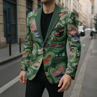 Hawaiian and Japanese Culture Together Blazer Hawaiian Island Shapes with Japanese Landscape Green Color LT03 - Polynesian Pride