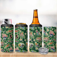 Hawaiian and Japanese Culture Together 4 in 1 Can Cooler Tumbler Hawaiian Island Shapes with Japanese Landscape Green Color LT03 - Polynesian Pride