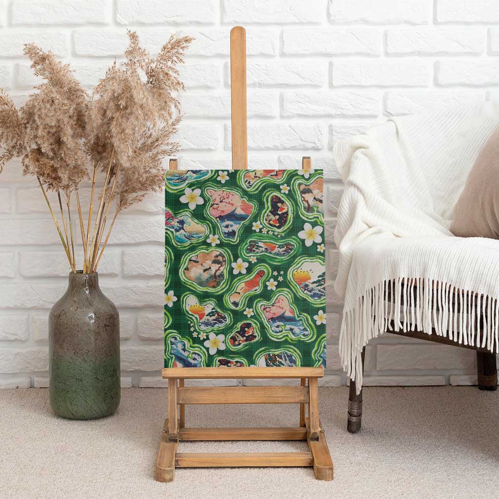 Hawaiian and Japanese Culture Together Canvas Wall Art Hawaiian Island Shapes with Japanese Landscape Green Color LT03 - Polynesian Pride