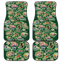 Hawaiian and Japanese Culture Together Car Mats Hawaiian Island Shapes with Japanese Landscape Green Color LT03 - Polynesian Pride